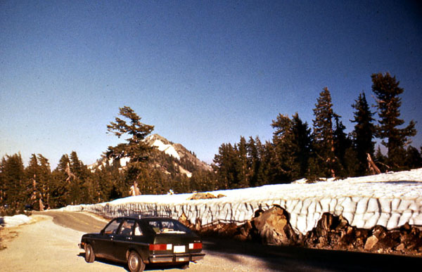 Dr. Alley's car driving towards Lassen Peak