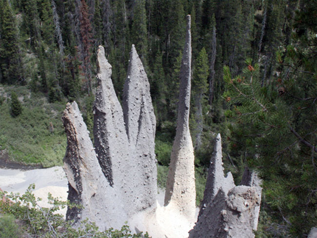 Pinnacles. Look like large shards of rock prodruding from the ground.