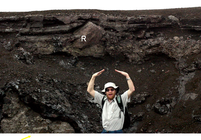 Richard standing in front of a large rock with his hands over his head.