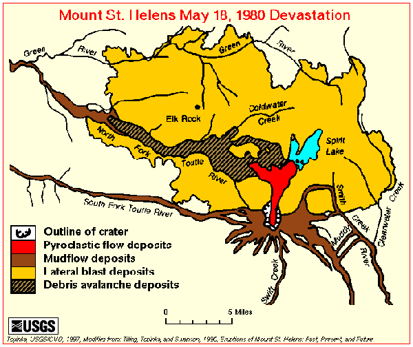 Map of the area affected by the May 18, 1980 eruption.