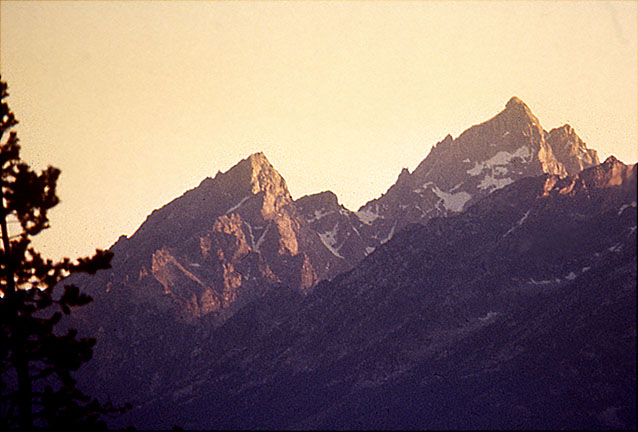 Close-up of Grand Tetons showing pull-apart-type faulting