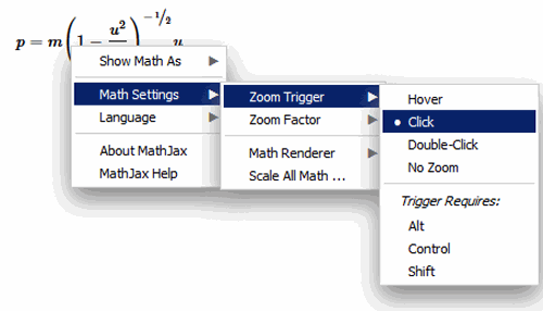  screen shot of MathJax settings.