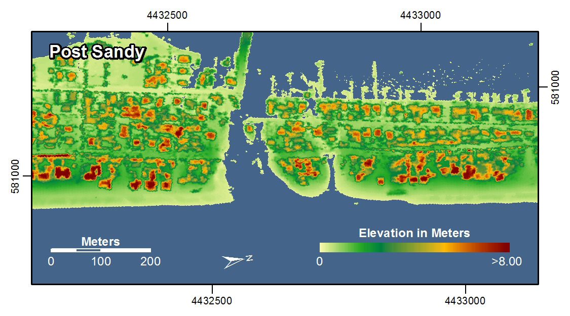 Coastline spatial mapping data after Sandy. There is a clear decrease in elevation.