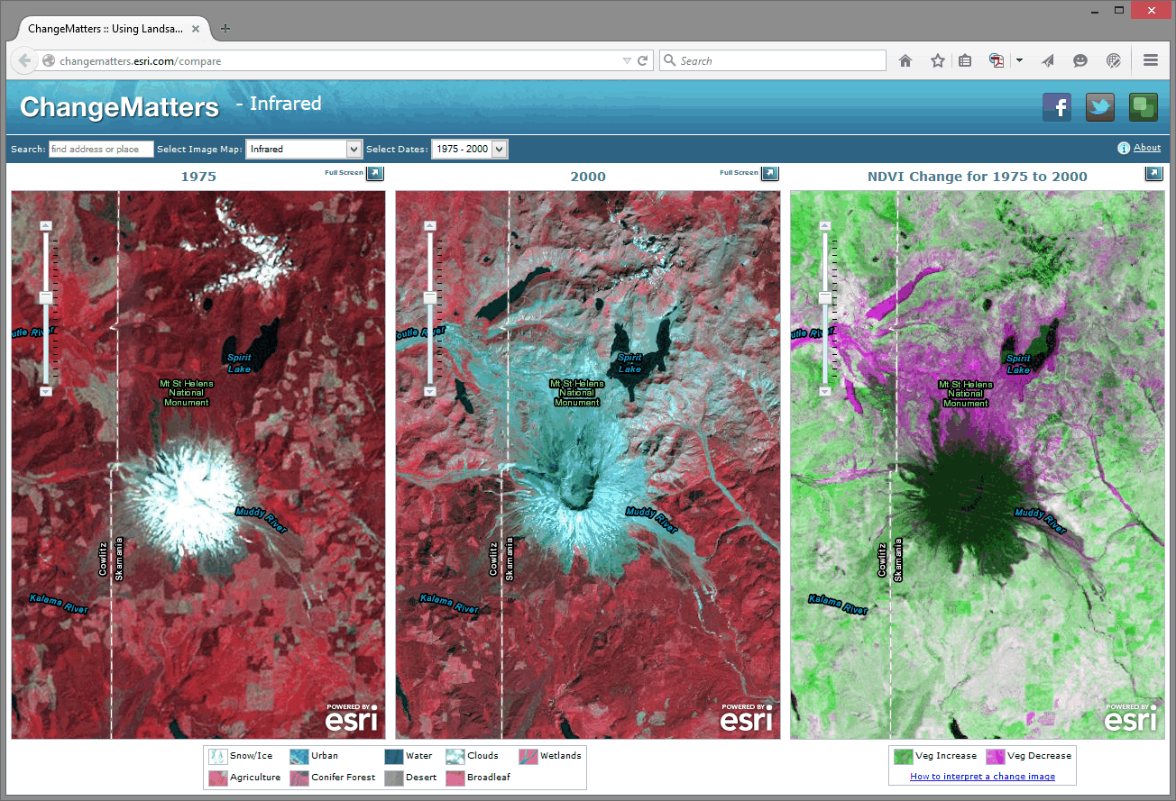 Images of Mount St. Helens from 1975 to 2000