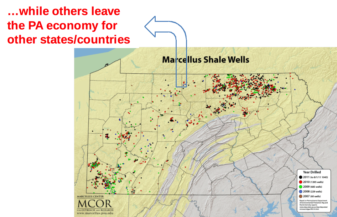 Map shows some dollars leave the PA economy for other states and counties.