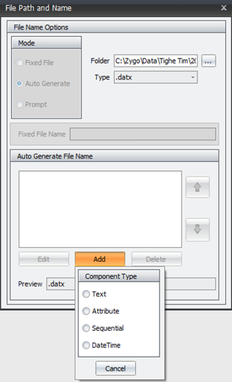 Screenshot of the Stitch File Path and Name
