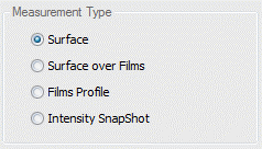Measurement Type options. Surface, surface over films, films profile, & intensity Snapshot