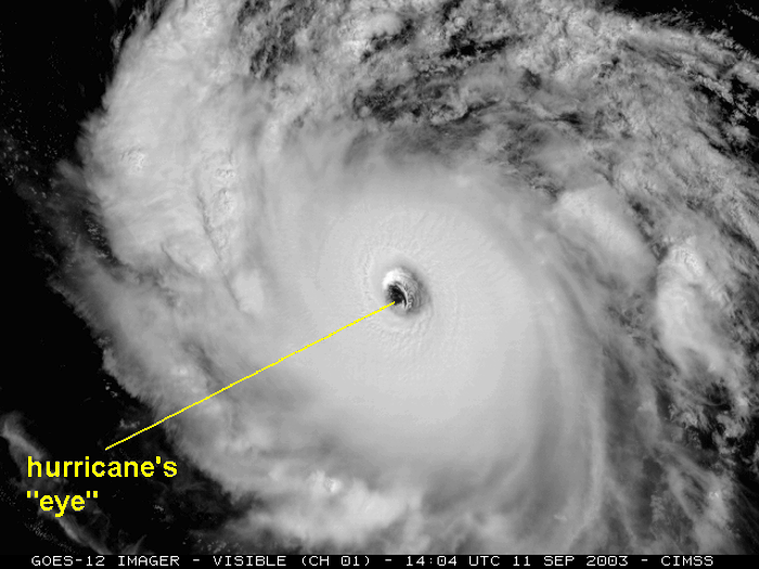 The eye of Hurricane Isabel (2003) on visible satellite imagery