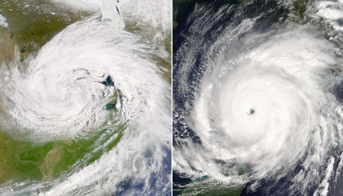 A well-developed mid-latitude low pressure system side-by-side with Hurricane Rita, which was nearing Category 5 status at the time