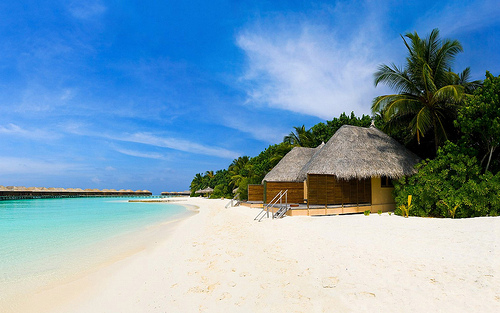 Photograph of a sunny, tropical beach