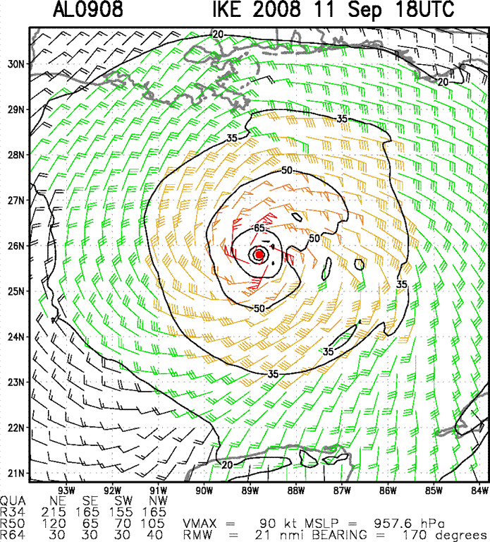 Multiplatform Satellite Surface Wind Analysis of Hurricane Ike.