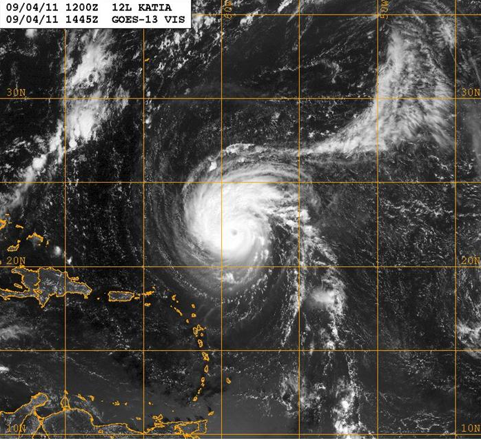 Visible satellite image of Hurricane Katia at 1445Z on September 4, 2011