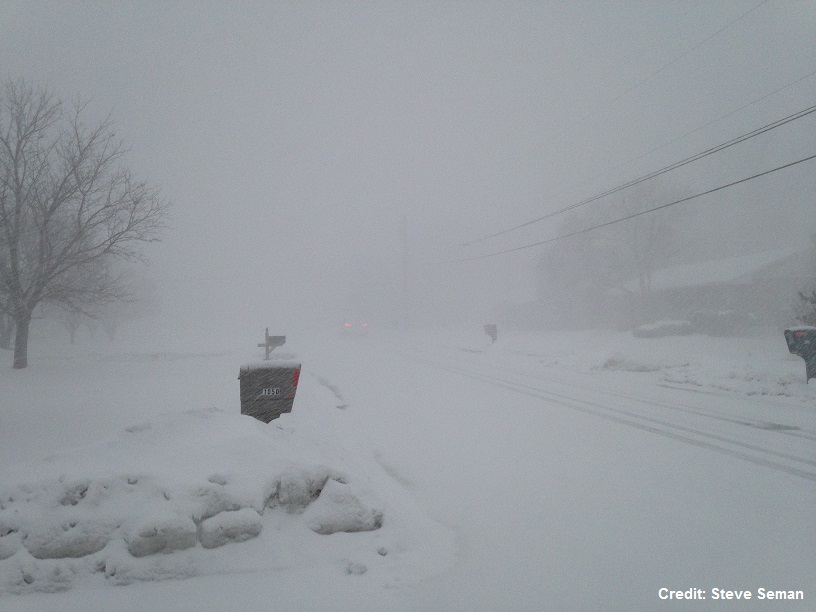 Photograph of reduced visibility during a snow squall