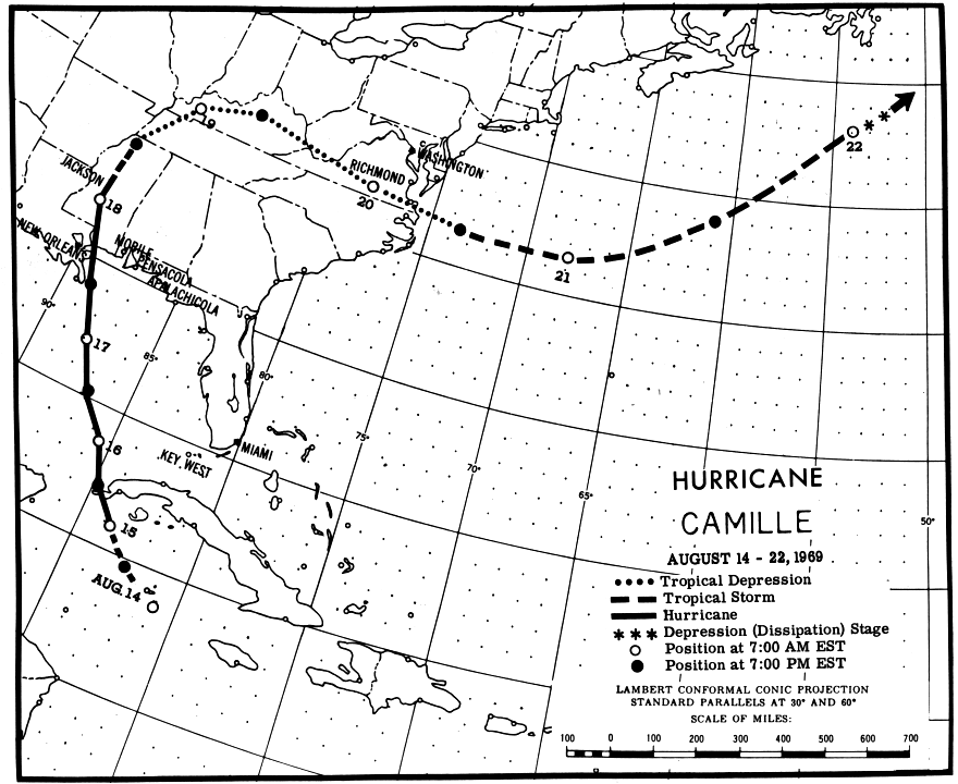 Hurricane Camille Tracking Chart