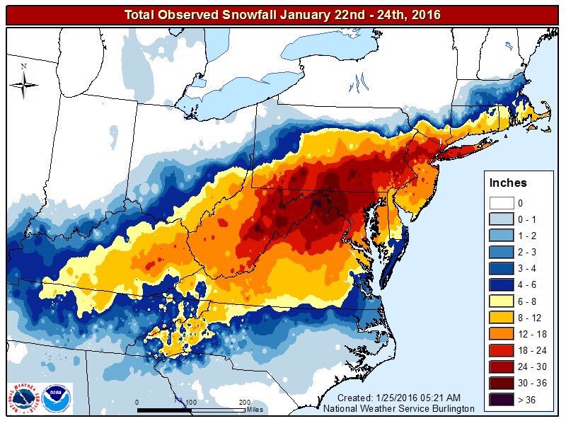Snowfall analysis for the Blizzard of 2016.