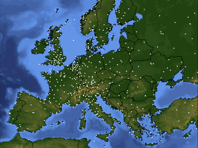 Map of surface weather stations in Europe and parts of Asia.