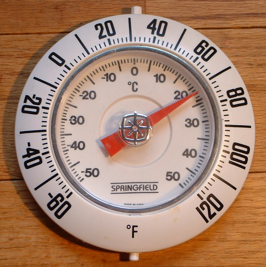 Photograph of a bimetallic thermometer