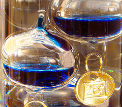 a close-up view of a galileo thermometer