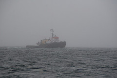 a tub boat in the fog