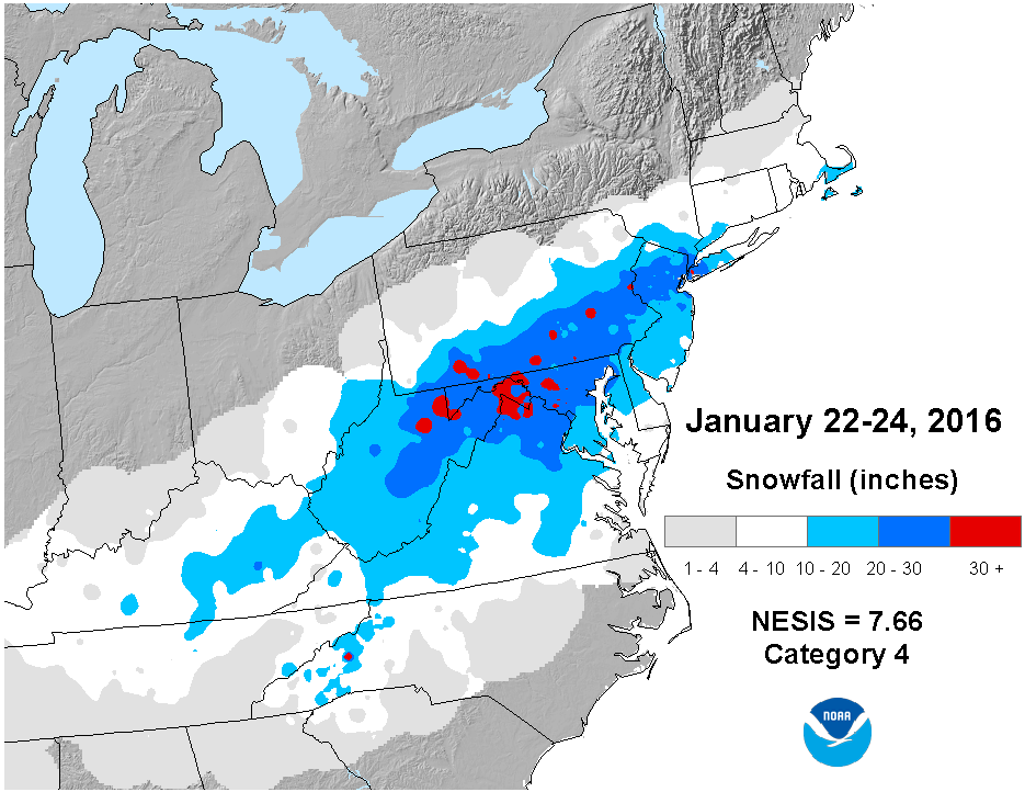 Analysis of snowfall for the "Blizzard of 2016"
