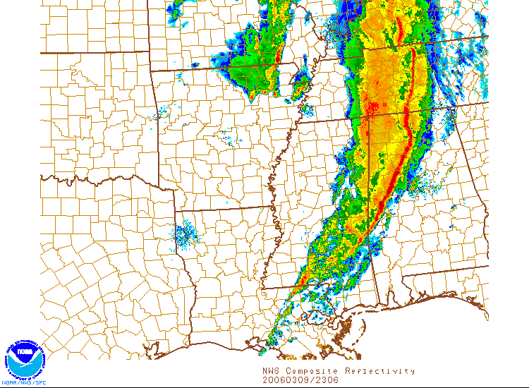 Radar mosaic showing a solid squall line.