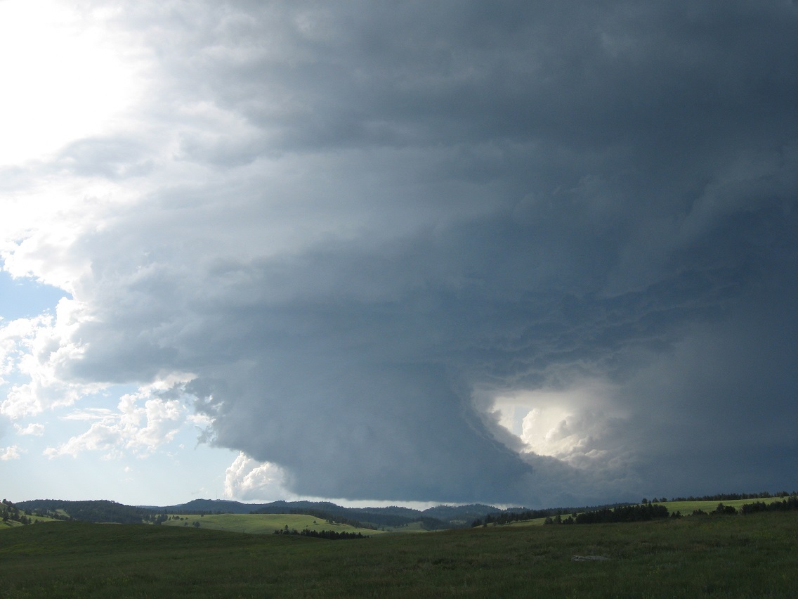 Photograph of a supercell thunderstorm.