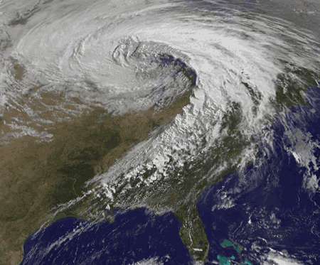 Satellite image of 2010 "Super Storm". sitting over the northern united states