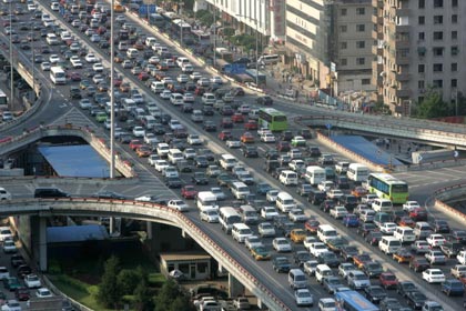A traffic jam is seen during the rush hour in Beijing