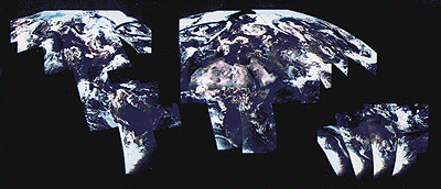 Satellite images of Earth spliced together trying to create the globe