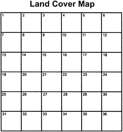 Empty land cover map consisting of a 6x6 grid, each box labeled 1-36