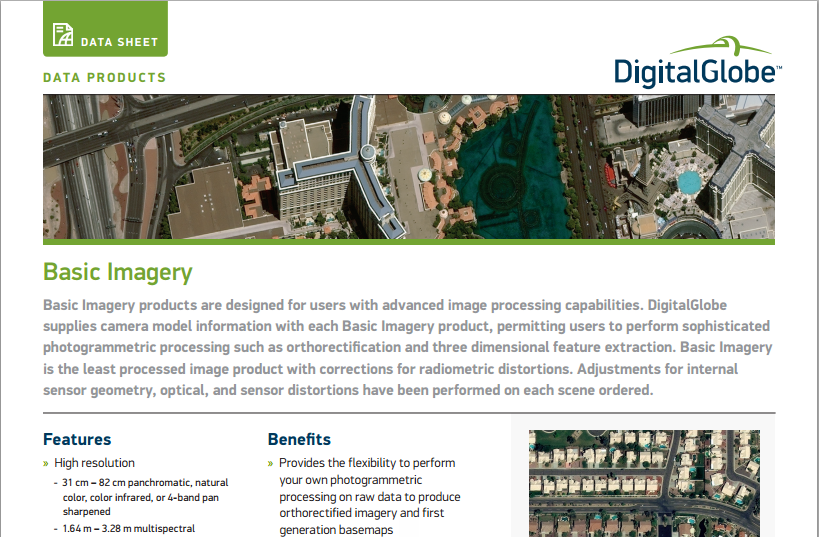 DigitalGlobe datasheet for "basic imagery" products