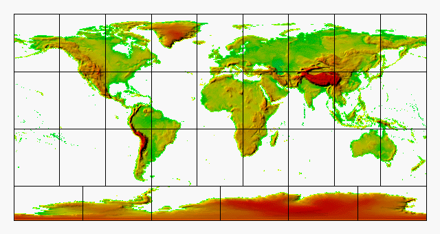 World terrain map generated from GTOPO30 data in tiles