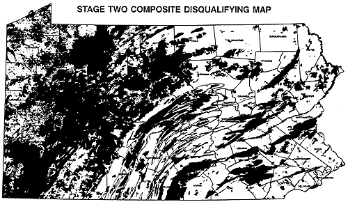 Stage two composite disqualifying map of Pennsylvania, it's darker in the west side of the state