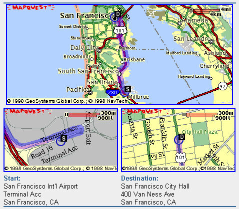 Screenshot of MapQuest maps. Messy to look at, like someone highlighted the route with a purple highlighter