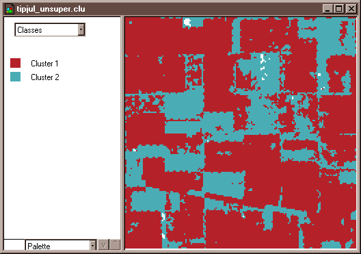 Screenshot showing two-class land cover map (unsupervisedclassification)