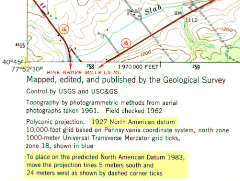 Bottom left corner of a topographic quadrangle map of State College