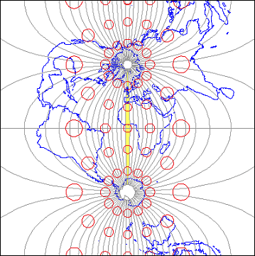 The result of a Transverse Mercator projection of the world centered on UTM Zone 30