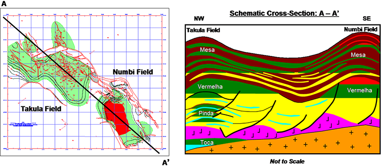 Map and schematic cross section showing various deposits