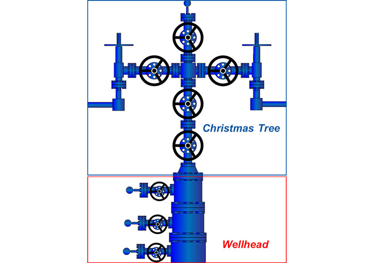 Schematic diagram of a Christmas Tree and Well Head described below
