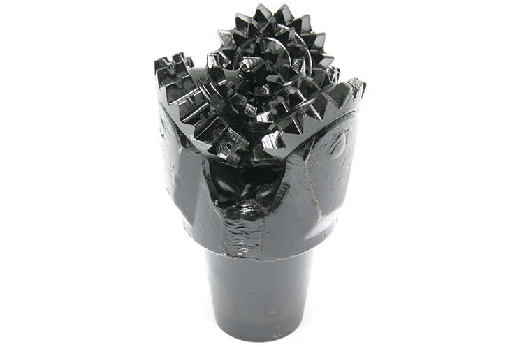 Milled-Tooth Tri-Cone (or Roller) Drilling Bit.  Key features are described in the text.