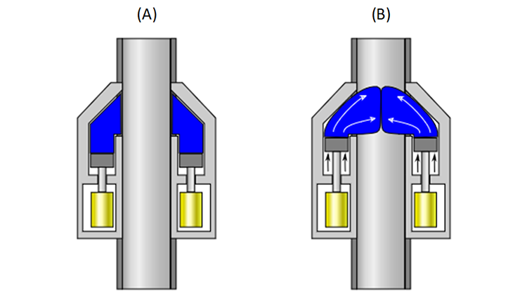 Schematic Diagram of an Annular Preventer. Key features are described in the text.
