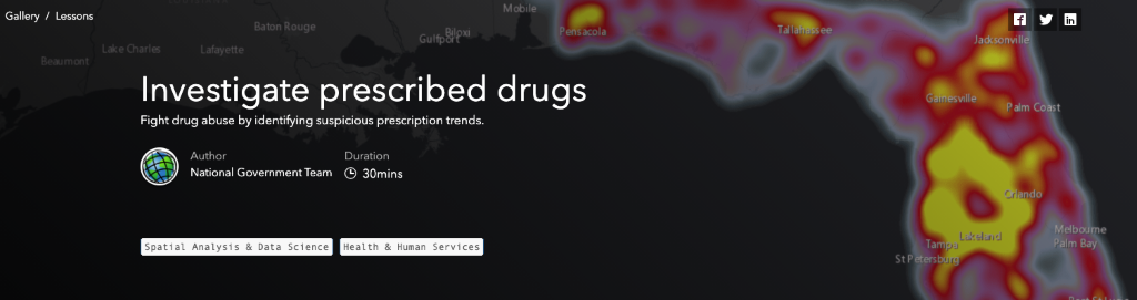 screen shot of esri Investigate prescribed drugs tutorial page