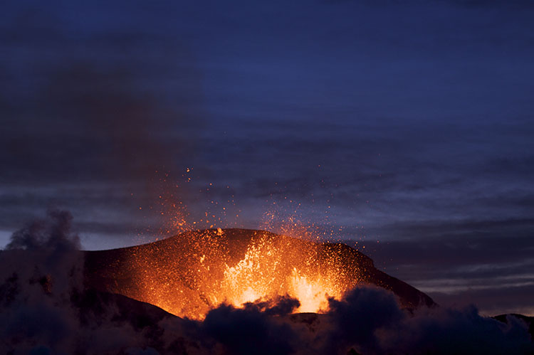 Eyjafjallajokull eruption at night
