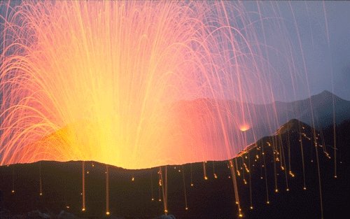 Stombolian eruption, looks like fireworks. See caption