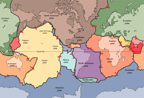 Map of tectonic plates. See caption.