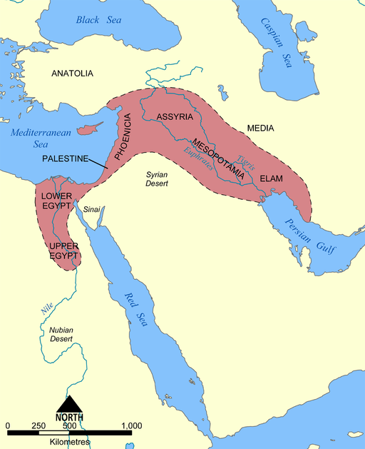 Fertile Crescent includes areas in lower and upper Egypt, Mesopotamia, Elam, and Assyria.