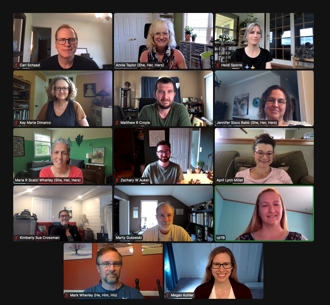 Screenshot of a Zoom meeting showing many of the Dutton Institute personnel