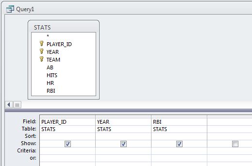 Screen capture showing StatsTable Query1 Design.