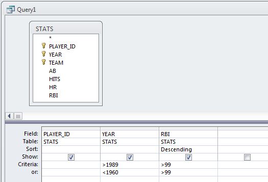 Screen capture of Query1Stats that indicates changes as entered in StatsTable Query1 Design.