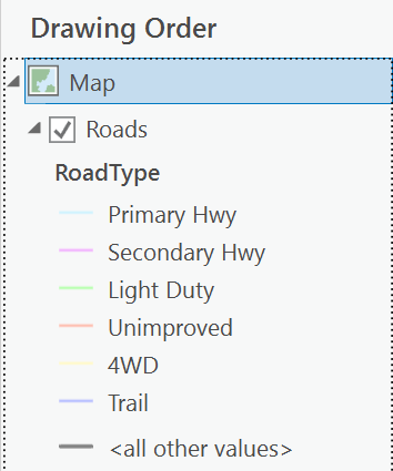 Screen capture of symbolization of Roads by subtype.